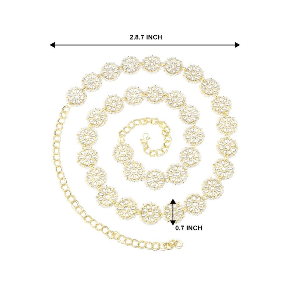 Peora Ethnic Kundan Studded Kamarband Belly Chain For Women (White)