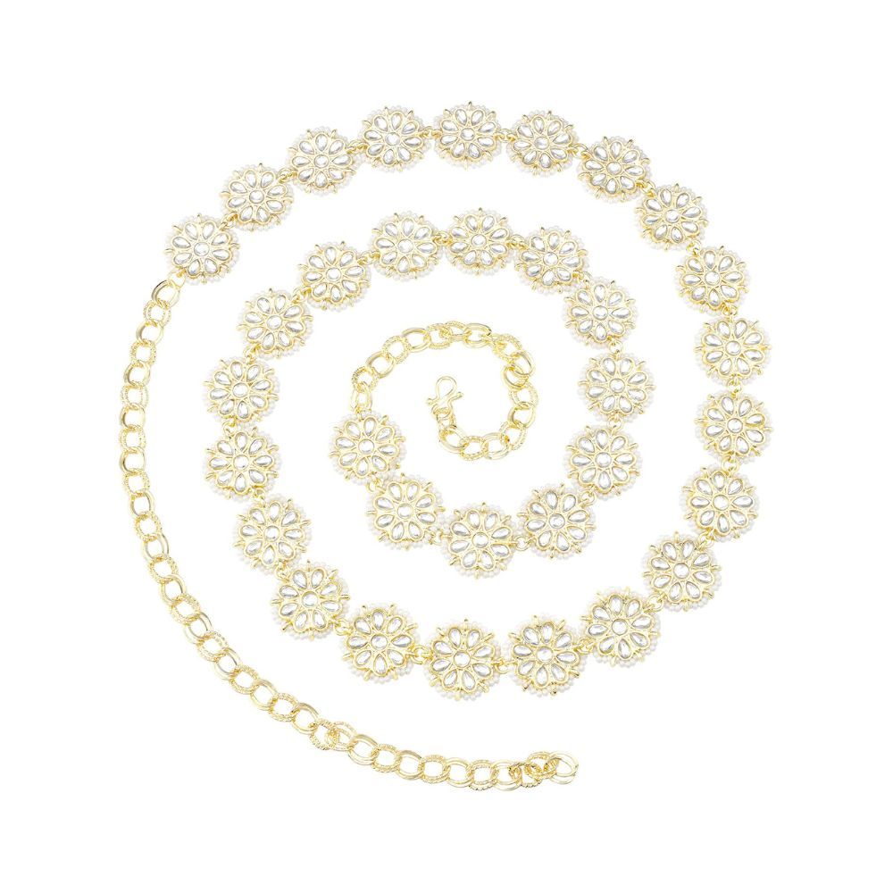 Peora Ethnic Kundan Studded Kamarband Belly Chain For Women (White)