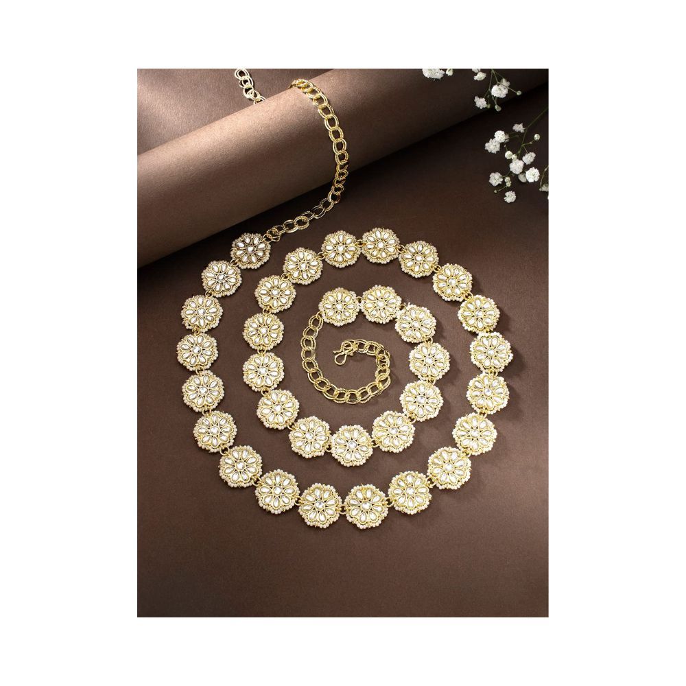 Peora Ethnic Kundan Studded Kamarband Belly Chain For Women (White)