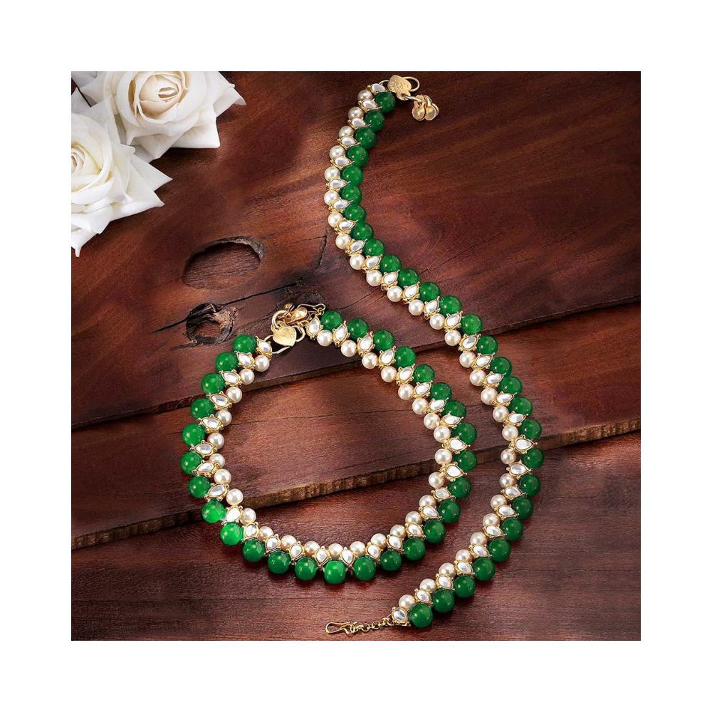 Peora Gold Plated Brass & Kundan Payal Anklet for Women & Girls