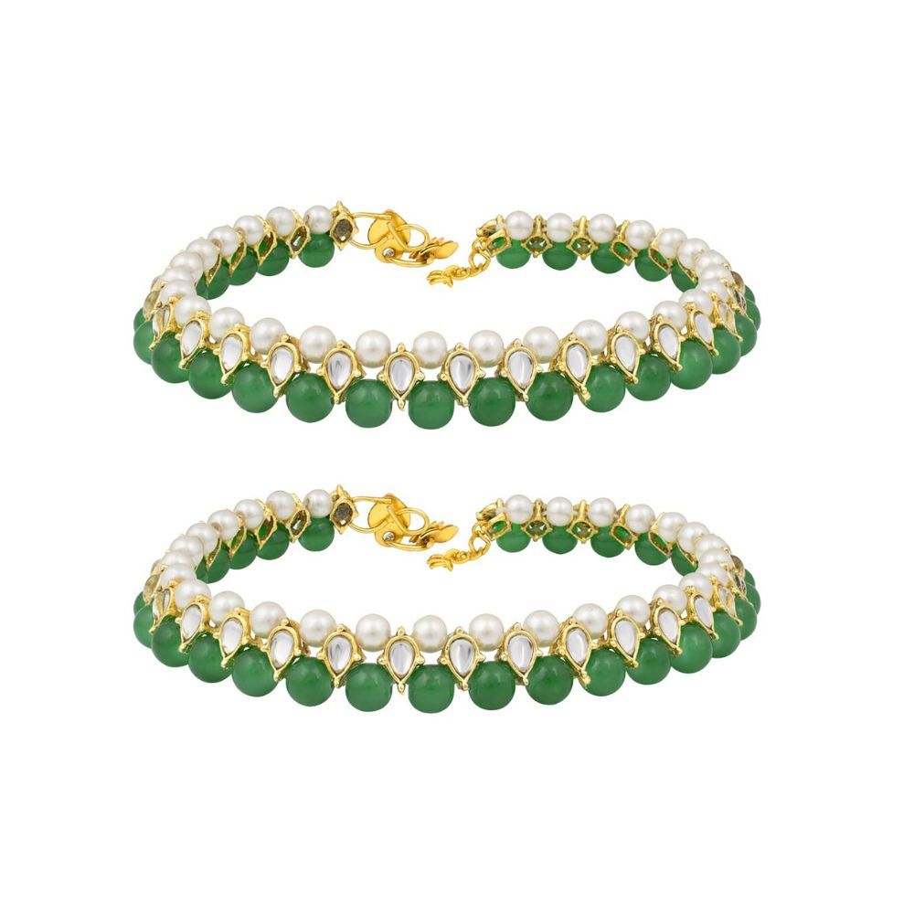 Peora Gold Plated Brass & Kundan Payal Anklet for Women & Girls