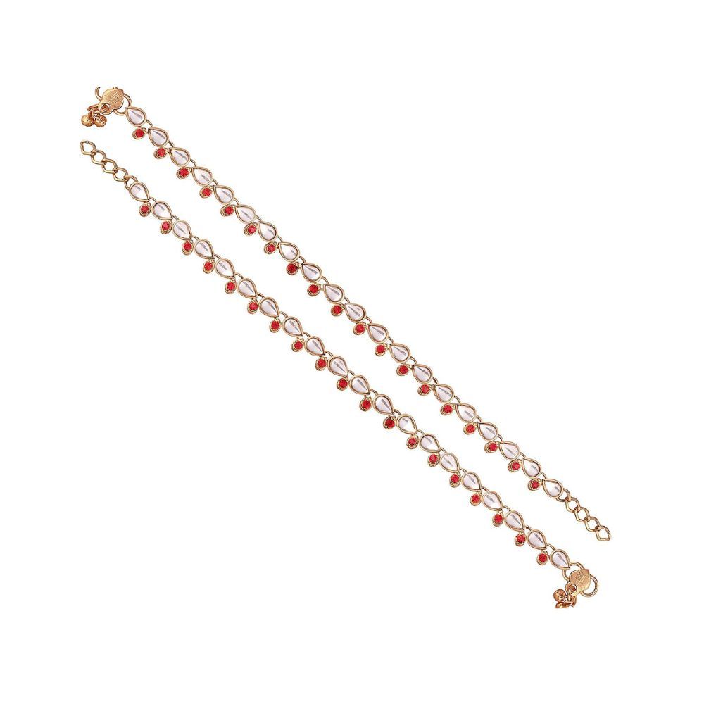 Peora Gold Plated Brass & Kundan Payal Anklet for Women & Girls (Red)