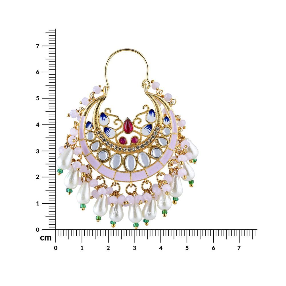 Peora Gold Plated Enamel Kundan Pearl Traditional Ethnic Chandbali Earrings for Women