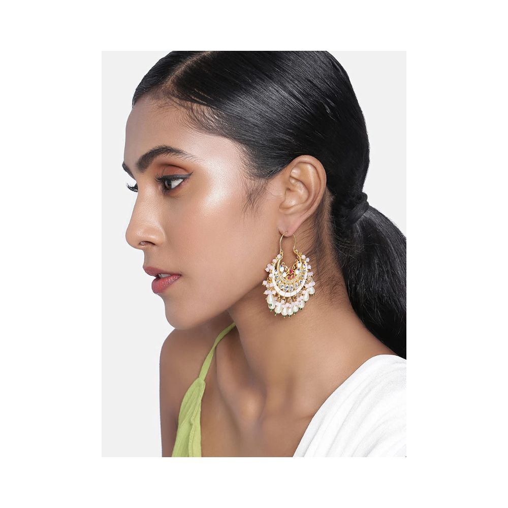 Peora Gold Plated Enamel Kundan Pearl Traditional Ethnic Chandbali Earrings for Women