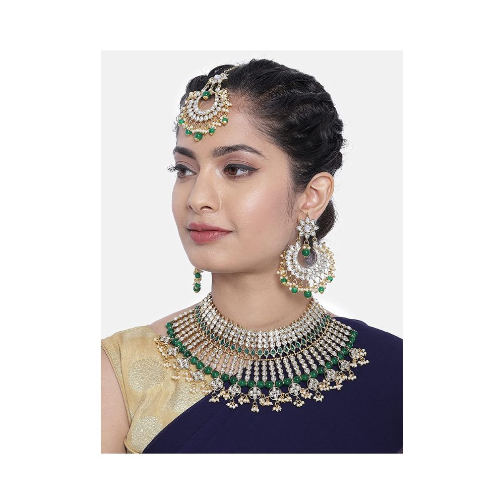 Peora Gold Plated Kundan Choker Necklace Bridal Jewellery Set for Women