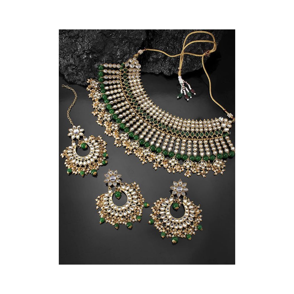 Peora Gold Plated Kundan Choker Necklace Bridal Jewellery Set for Women