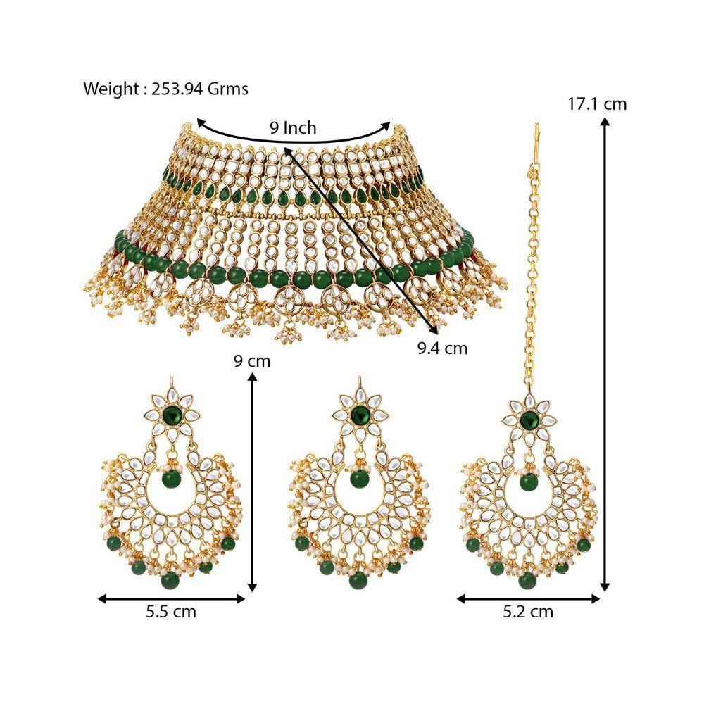 Peora Gold Plated Kundan Choker Necklace Bridal Jewellery Set for Women