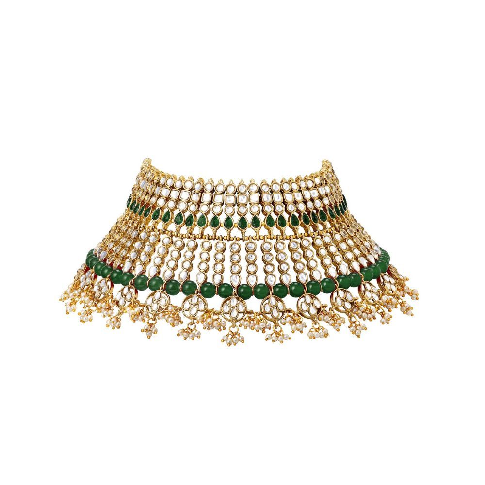 Peora Gold Plated Kundan Choker Necklace Bridal Jewellery Set for Women