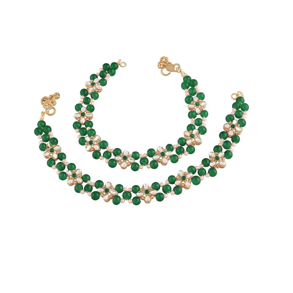 Peora Gold Plated Kundan Pearl Anklet Payal Traditional Jewellery for Women & Girls