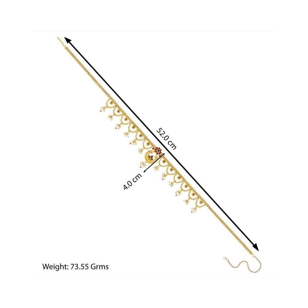 Peora Gold Plated Kundan Pearl Kamar Band Kamar Patta Belly Waist Chain Women