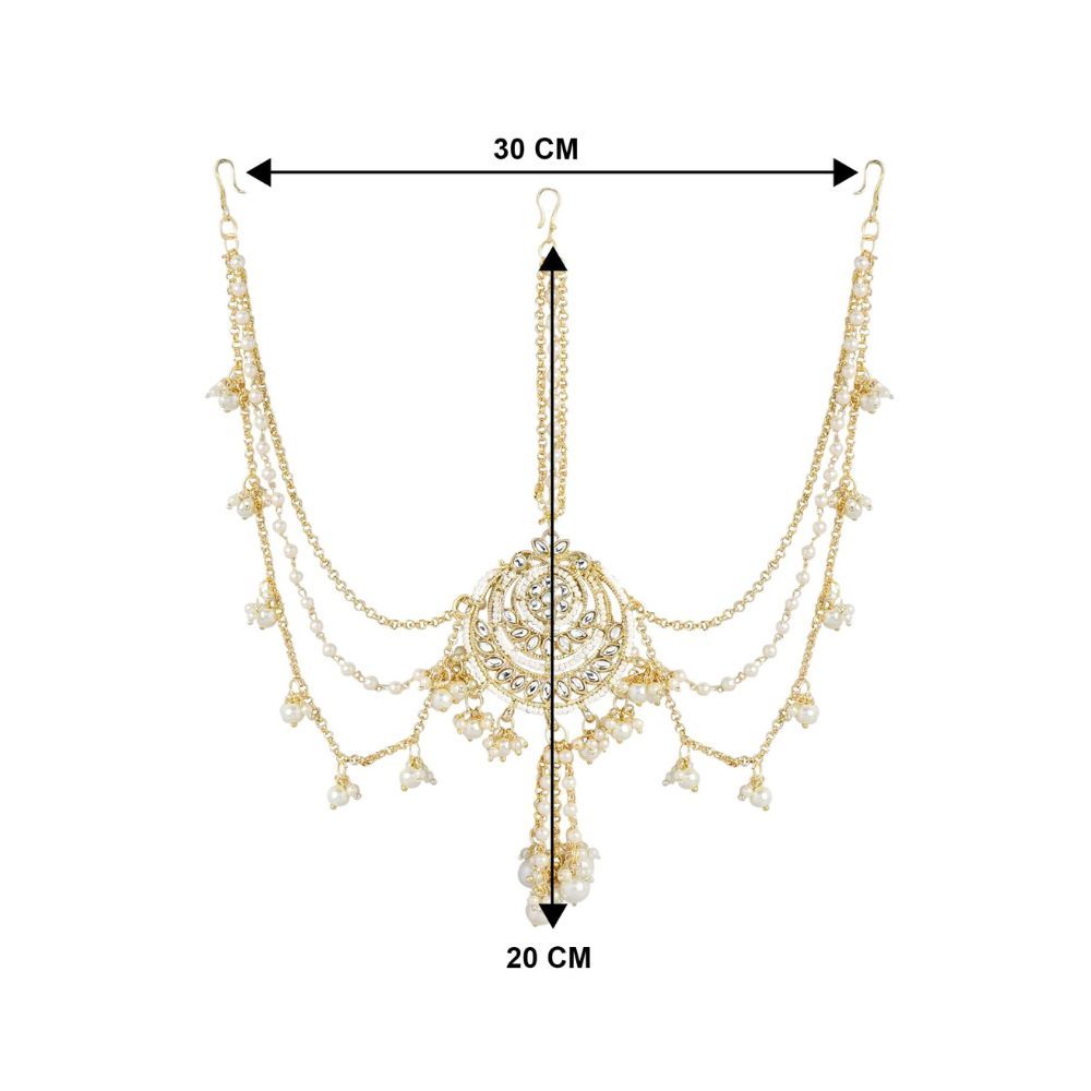 Peora Gold Plated Kundan Pearl Maang Tikka Matha Patti Jewellery for Women Girls