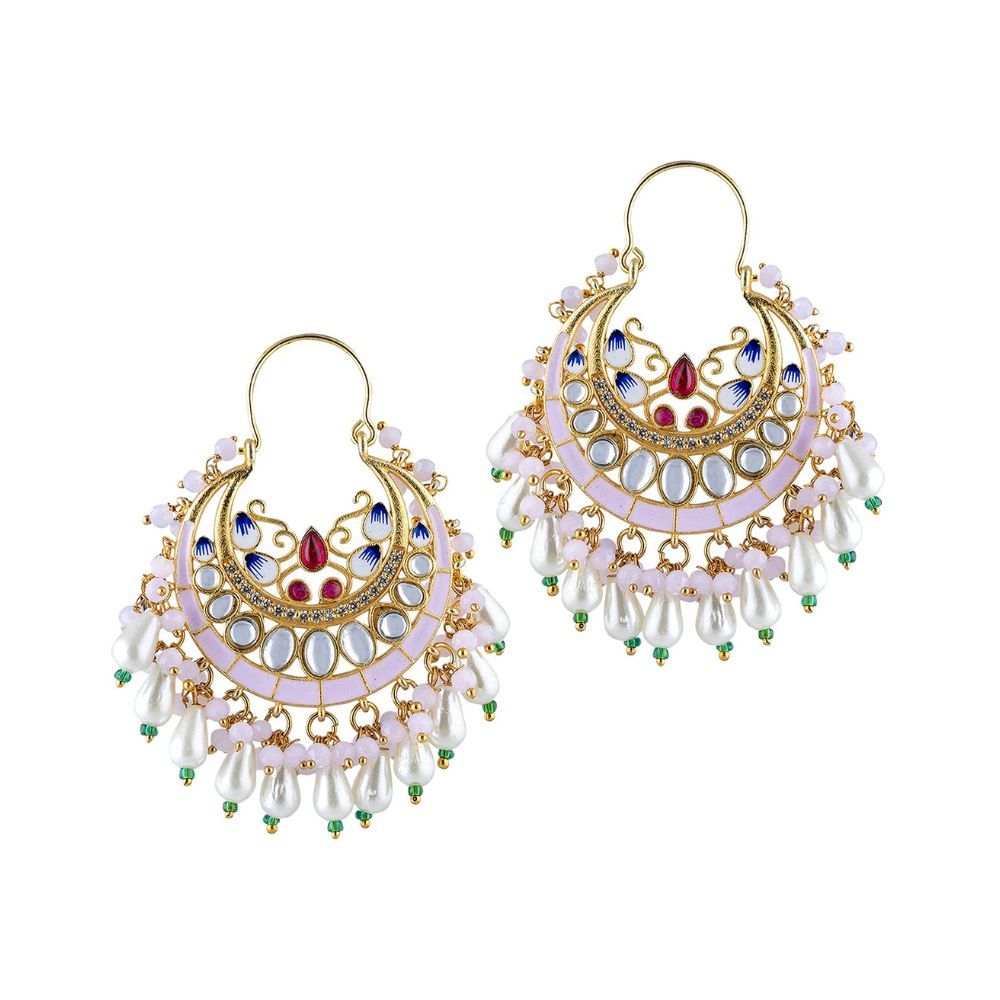 Peora Gold Plated Kundan Pearl Wedding Chandbali Earrings for Women