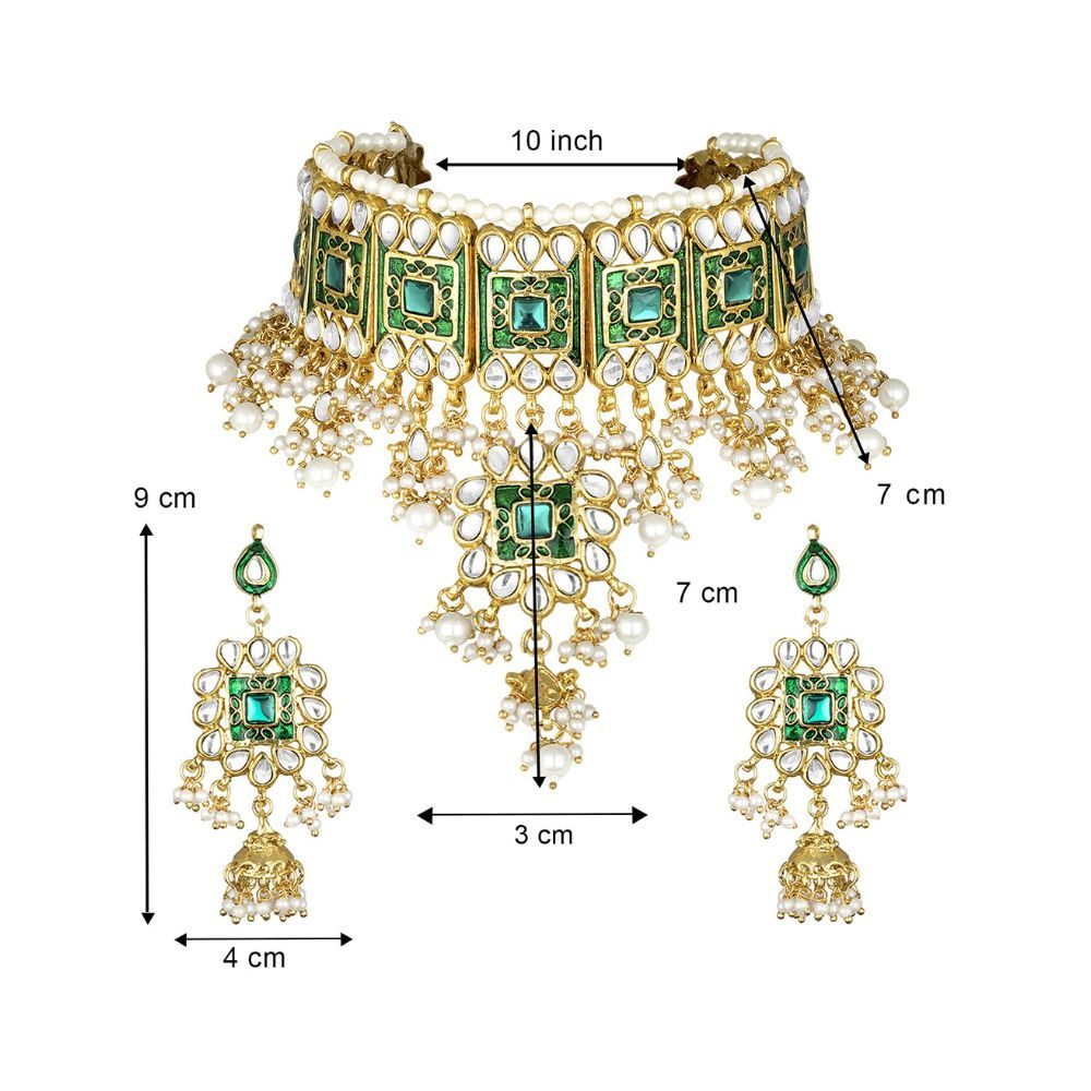 Peora Gold Plated Meenakari Bridal Choker Necklace Earring Jewellery Set