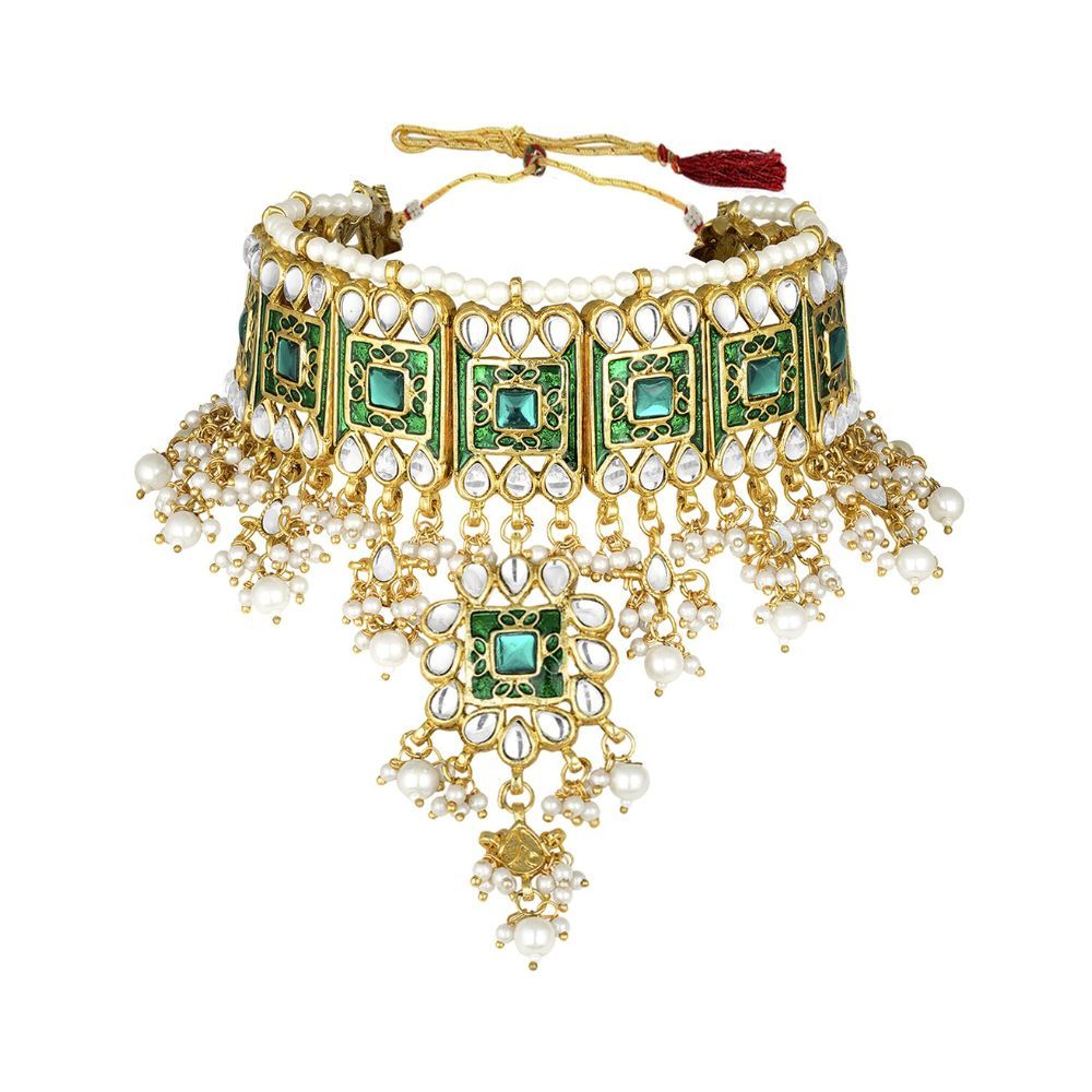 Peora Gold Plated Meenakari Bridal Choker Necklace Earring Jewellery Set