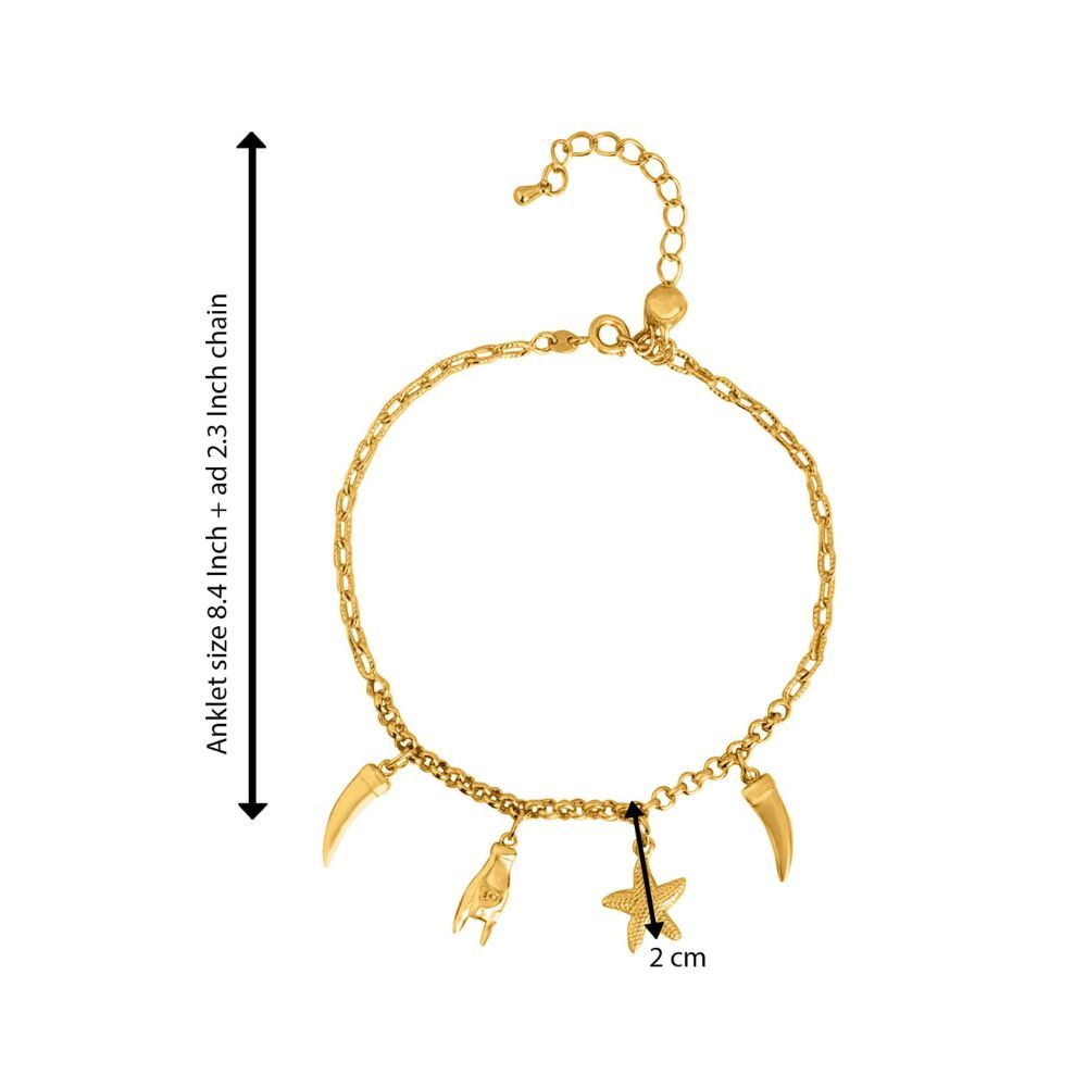 Peora Gold Plated Star Fish Charm Adjustable Anklet for Women Girls