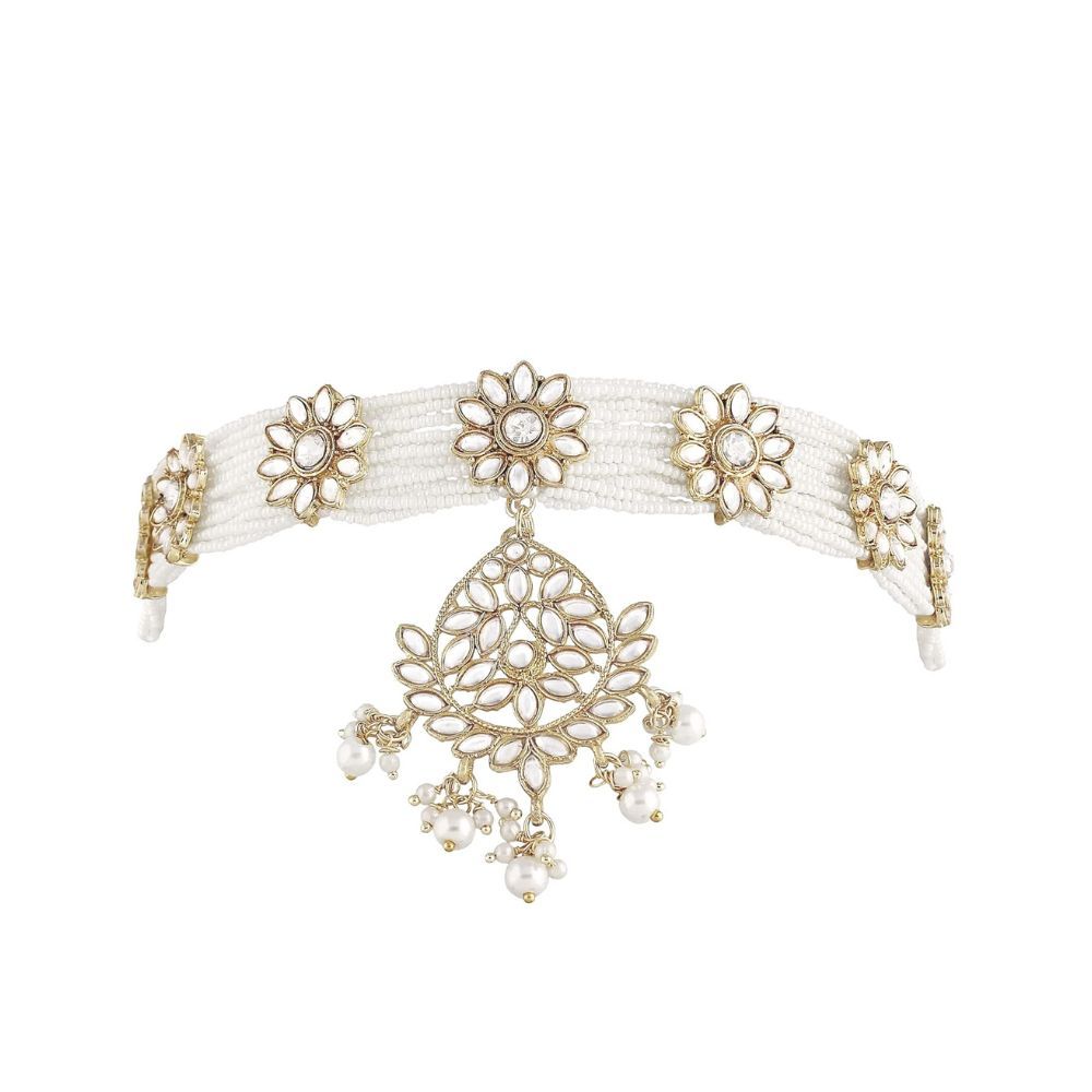 Peora Gold Plated Traditional Floral Kundan Pearl Studded Rajasthani Sheeshphool