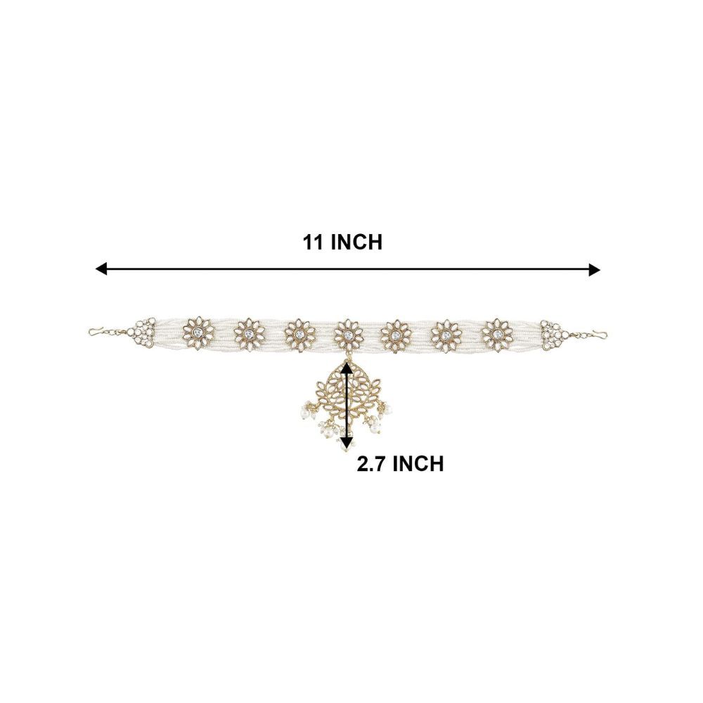 Peora Gold Plated Traditional Floral Kundan Pearl Studded Rajasthani Sheeshphool