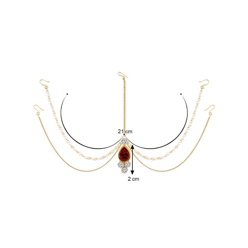 Peora Gold Plated Wedding Bridal Crystal Pearl Bahubali Maang Tikka Hair Accessary Matha Patti for Women