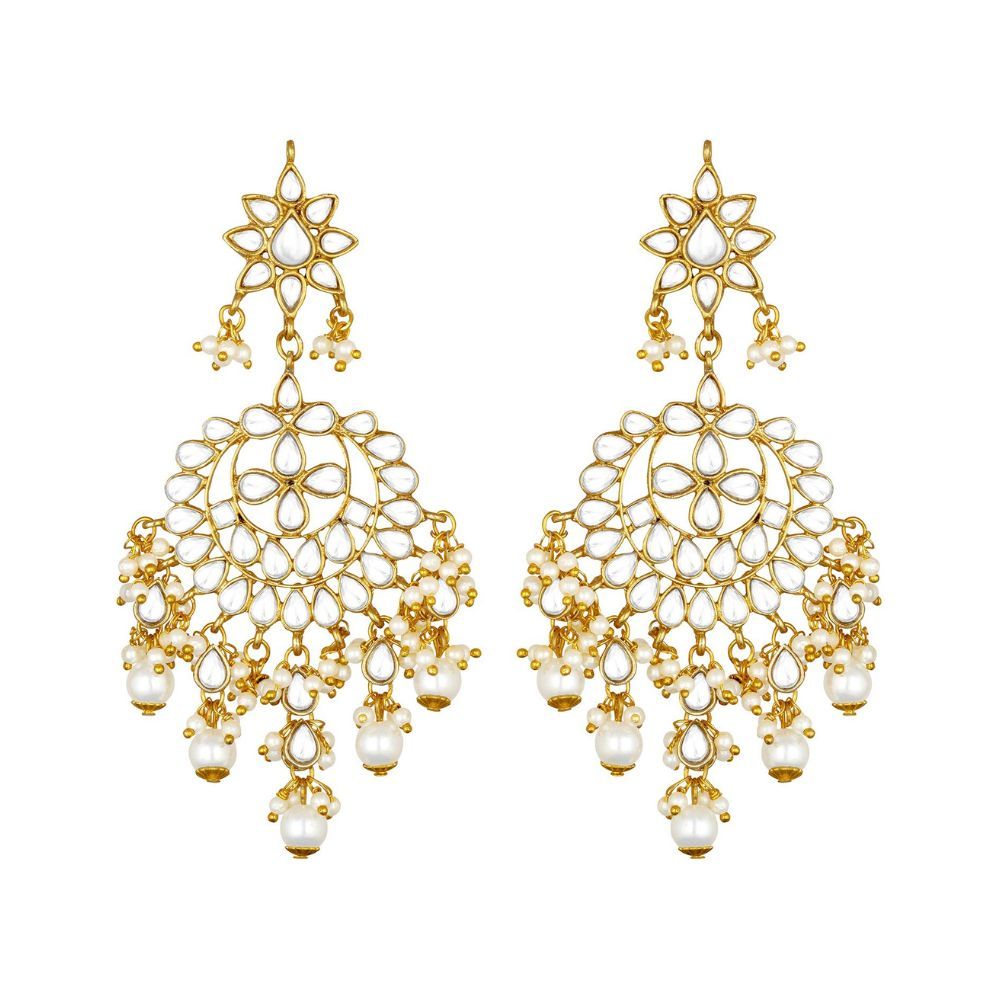 Peora Gold Plated White Pearl Kundan Choker Necklace with Earring Maang Tikka Traditional Ethnic Bridal Jewellery Set for Women