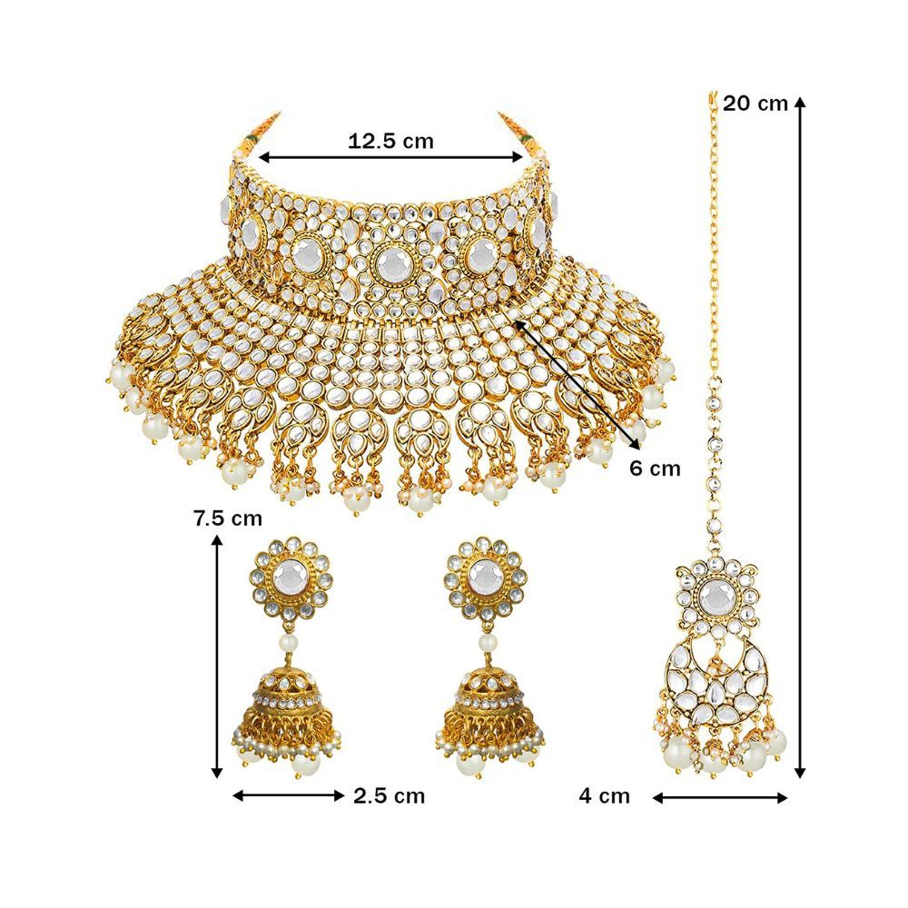 Peora Indian Ethnic Gold Plated Rani Padmavati Kundan Pearl Bridal Choker Necklace Earrings