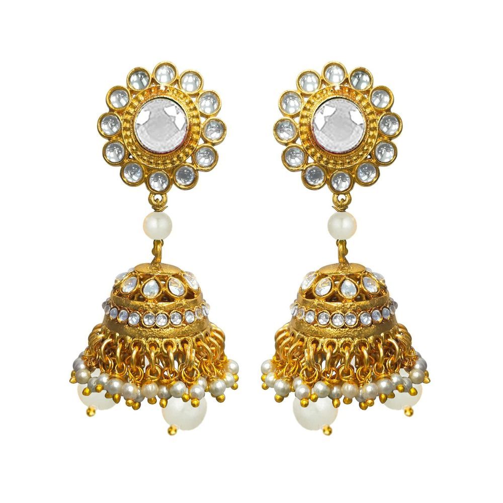 Peora Indian Ethnic Gold Plated Rani Padmavati Kundan Pearl Bridal Choker Necklace Earrings