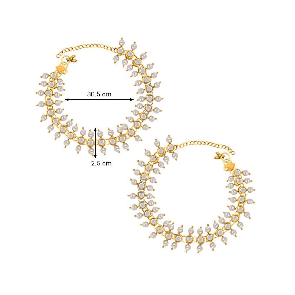 Peora Indian Traditional Jewellery 18K Gold Plated Kundan Fancy Payal Anklet for Women Girls