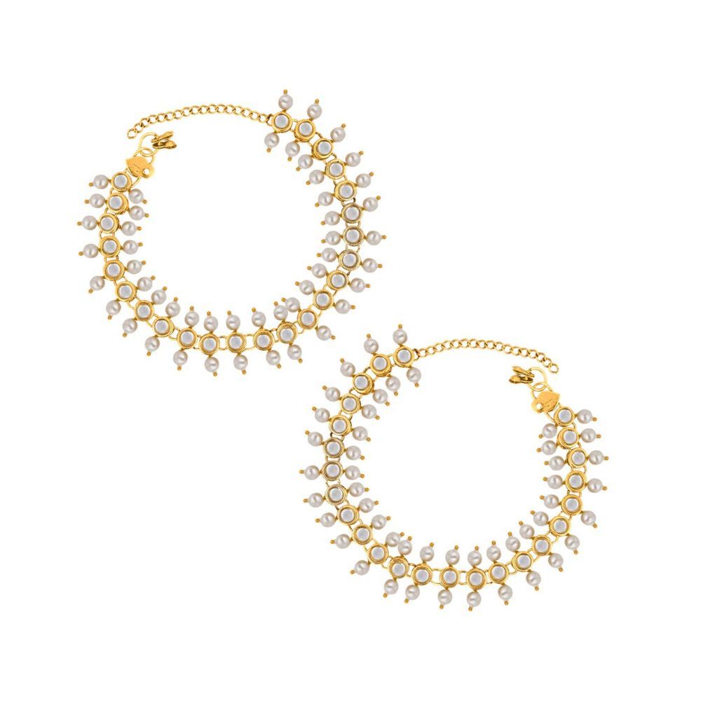 Peora Indian Traditional Jewellery 18K Gold Plated Kundan Fancy Payal Anklet for Women Girls