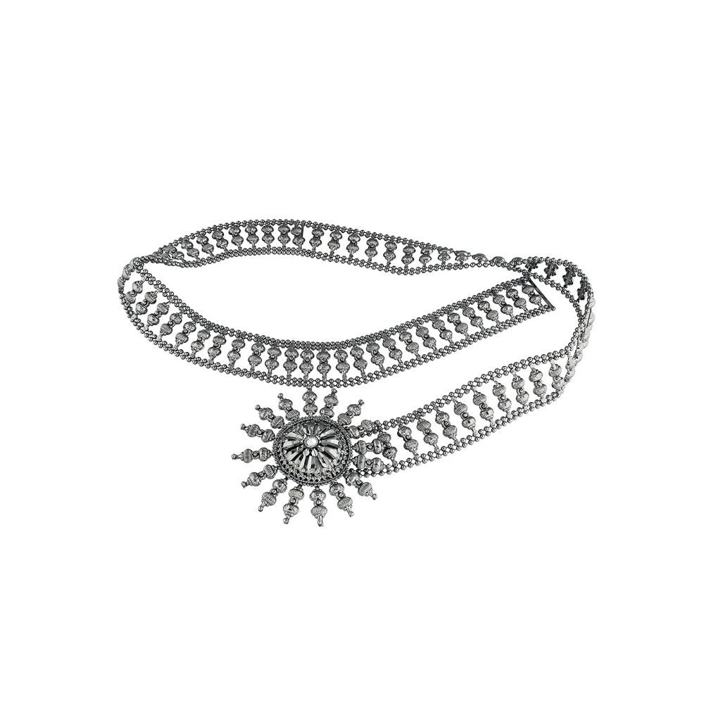 Peora Jewellery Silver Plated Kundan Silver Belt Kamarband Belly Chain for Women Girls