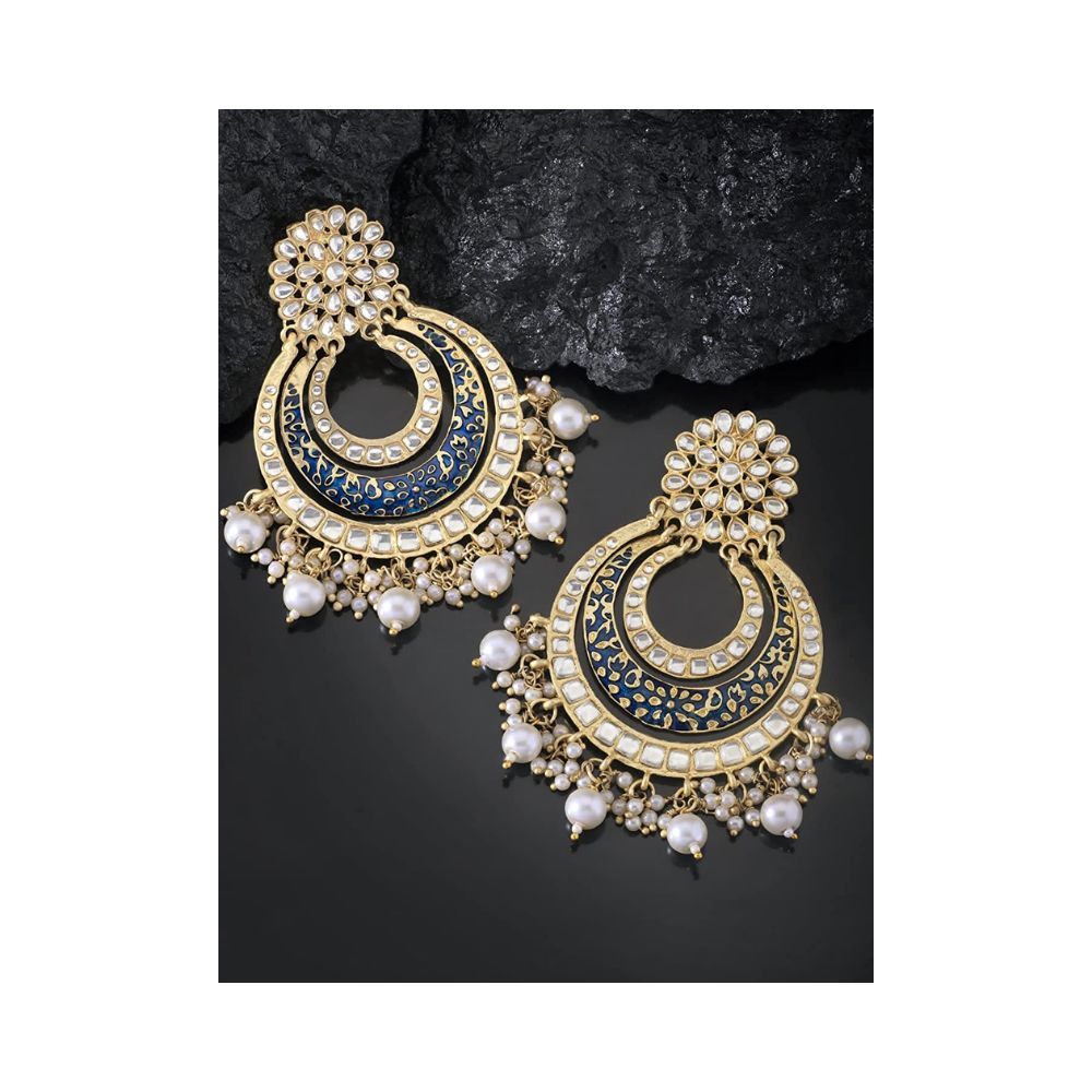 Peora Meenakari Gold Plated Chandbali Traditional Earrings for Women