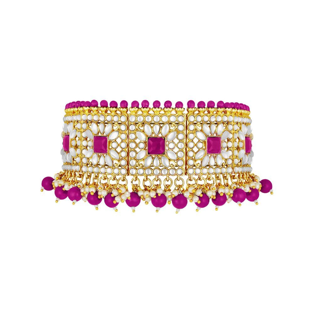 Peora Rani Padmavati Dulhan Bridal Kundan Faux Pearl Choker Necklace with Earrings Maang Tikka for Women Girls Indian Traditional Jewellery set