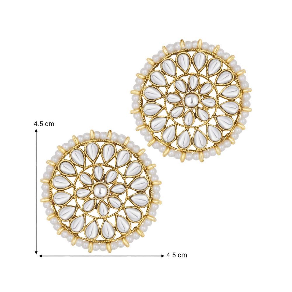Peora Silver/Gold Plated Kundan Pearl Royal Round Earring Traditional Jewellery for Women Girls