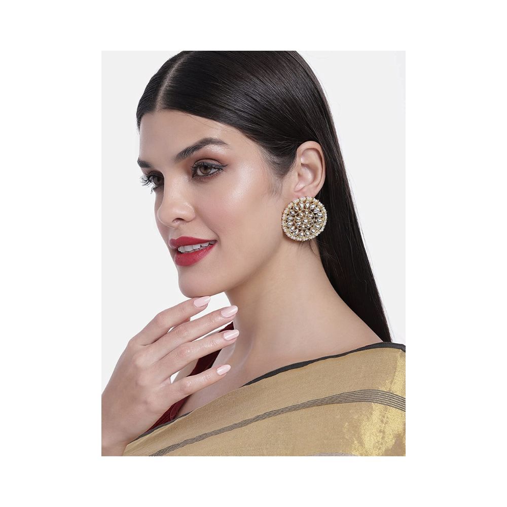Peora Silver/Gold Plated Kundan Pearl Royal Round Earring Traditional Jewellery for Women Girls