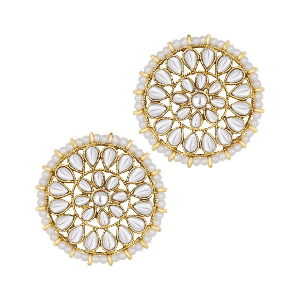 Peora Silver/Gold Plated Kundan Pearl Royal Round Earring Traditional Jewellery for Women Girls