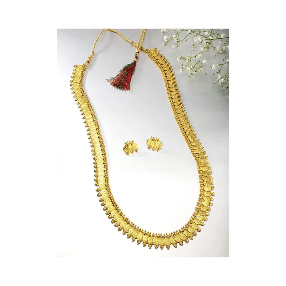 Peora South Indian Traditional Bridal Long Maharani Coin Necklace Earrings Jewellery Sets for Women and Girls