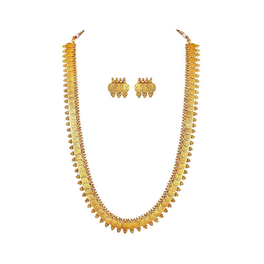 Peora South Indian Traditional Bridal Long Maharani Coin Necklace Earrings Jewellery Sets for Women and Girls