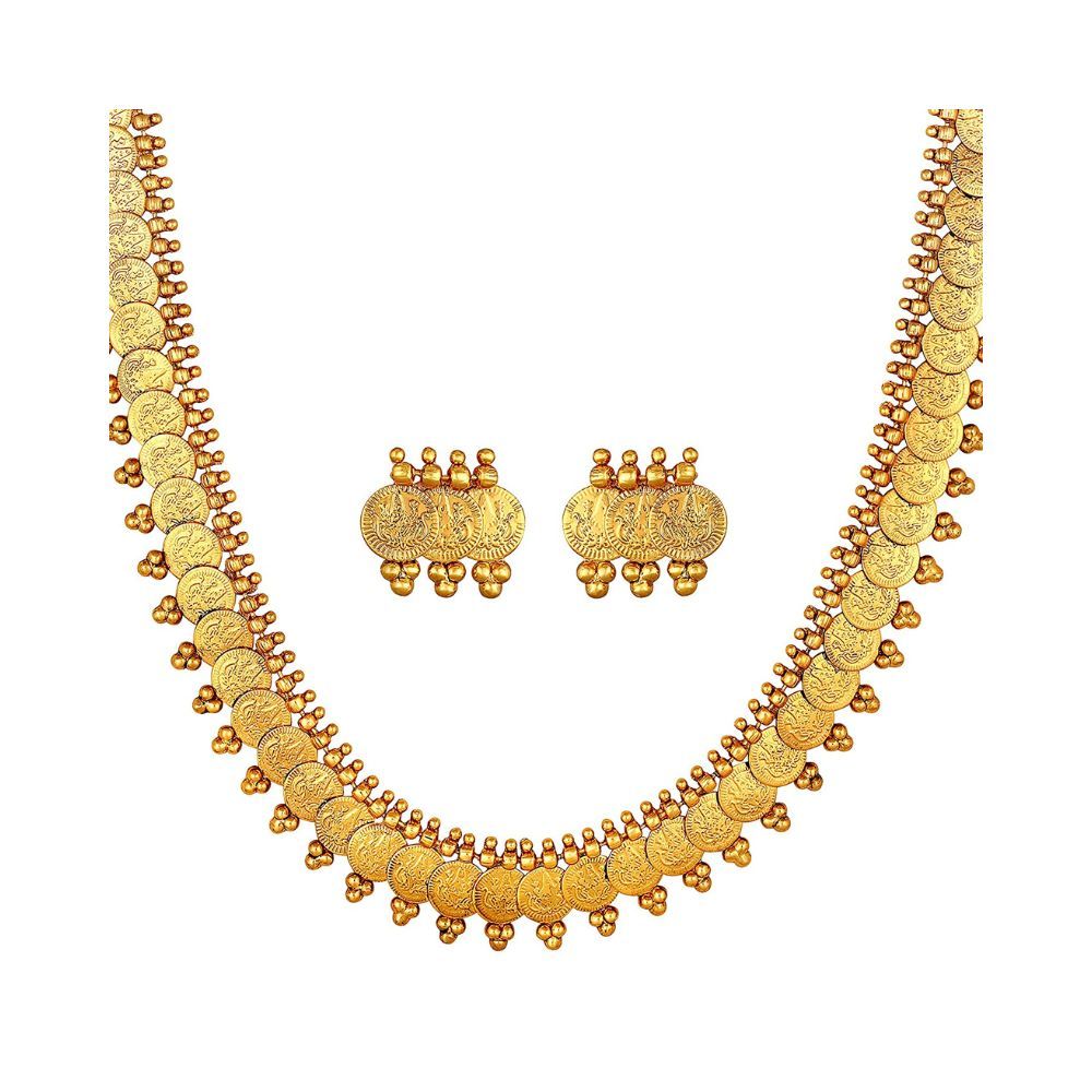 Peora South Indian Traditional Bridal Long Maharani Coin Necklace Earrings Jewellery Sets for Women and Girls