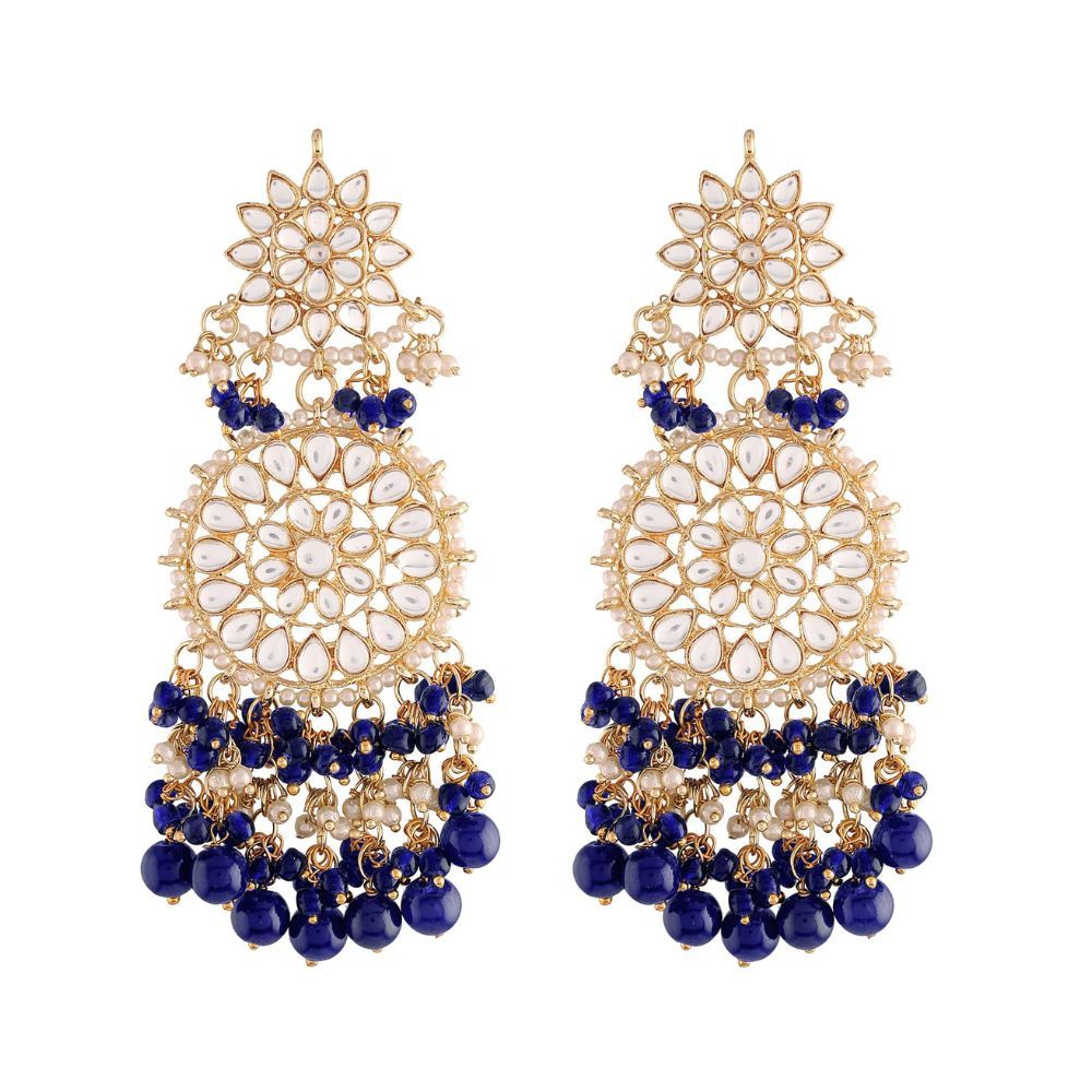 Peora Traditional Gold-plated Brass and Kundan Dangle Earrings for Women & Girls