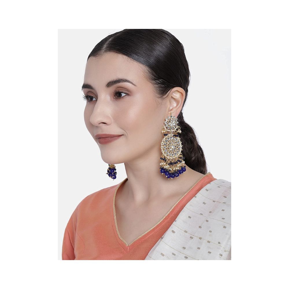 Peora Traditional Gold-plated Brass and Kundan Dangle Earrings for Women & Girls
