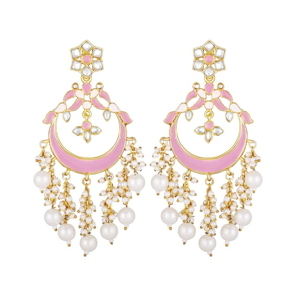 Peora Traditional Gold-plated Brass and Pearl Dangle Earrings for Women & Girls