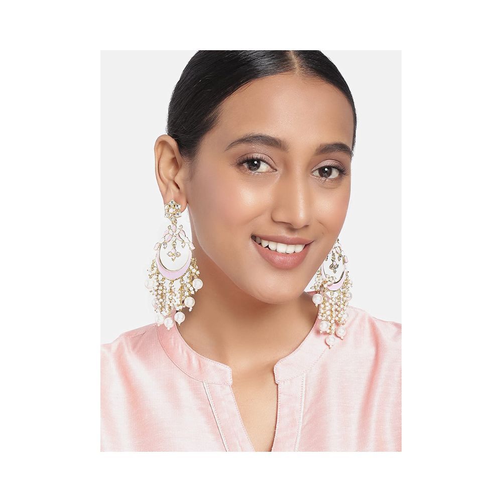 Peora Traditional Gold-plated Brass and Pearl Dangle Earrings for Women & Girls