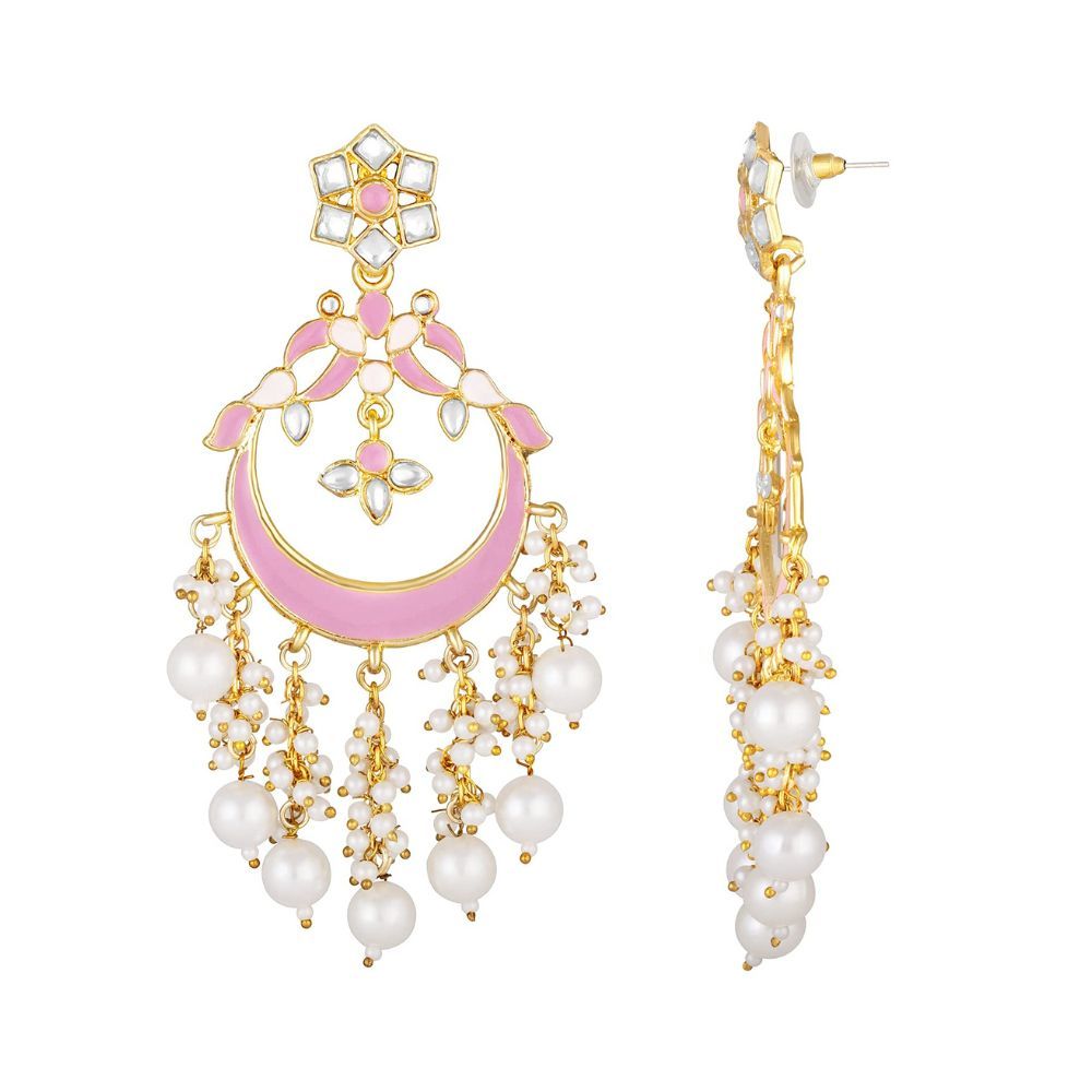 Peora Traditional Gold-plated Brass and Pearl Dangle Earrings for Women & Girls