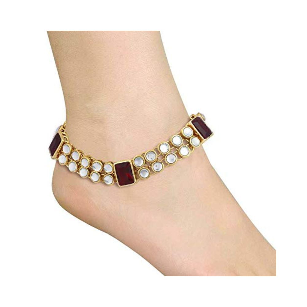 Peora Traditional Gold Plated Kundan Anklet Payal for Girls & Women