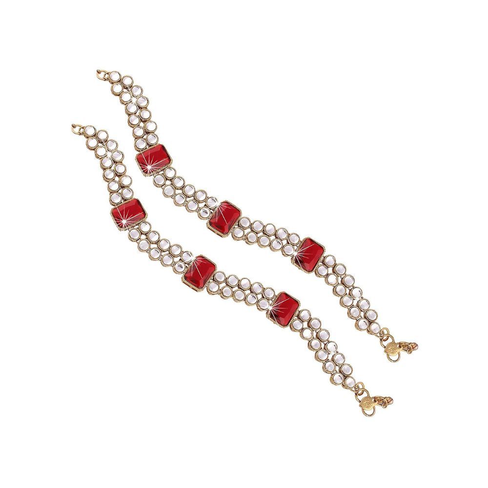Peora Traditional Gold Plated Kundan Anklet Payal for Girls & Women