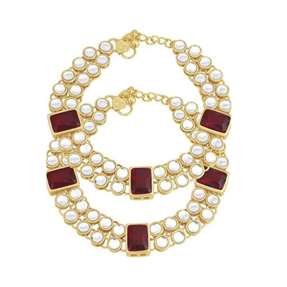 Peora Traditional Gold Plated Kundan Anklet Payal for Girls & Women