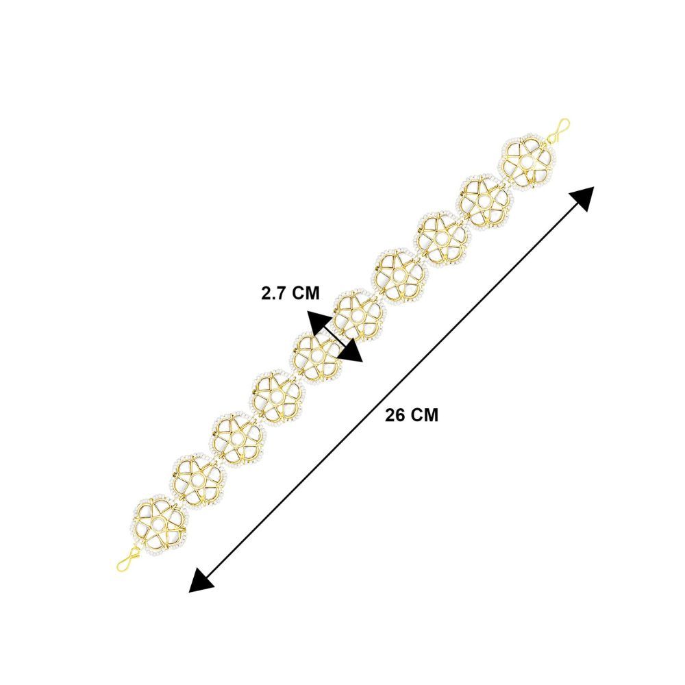 Peora Traditional Gold Plated White Kundan Pearl Studded Matha Patti Hair Accessories for Girls & Women