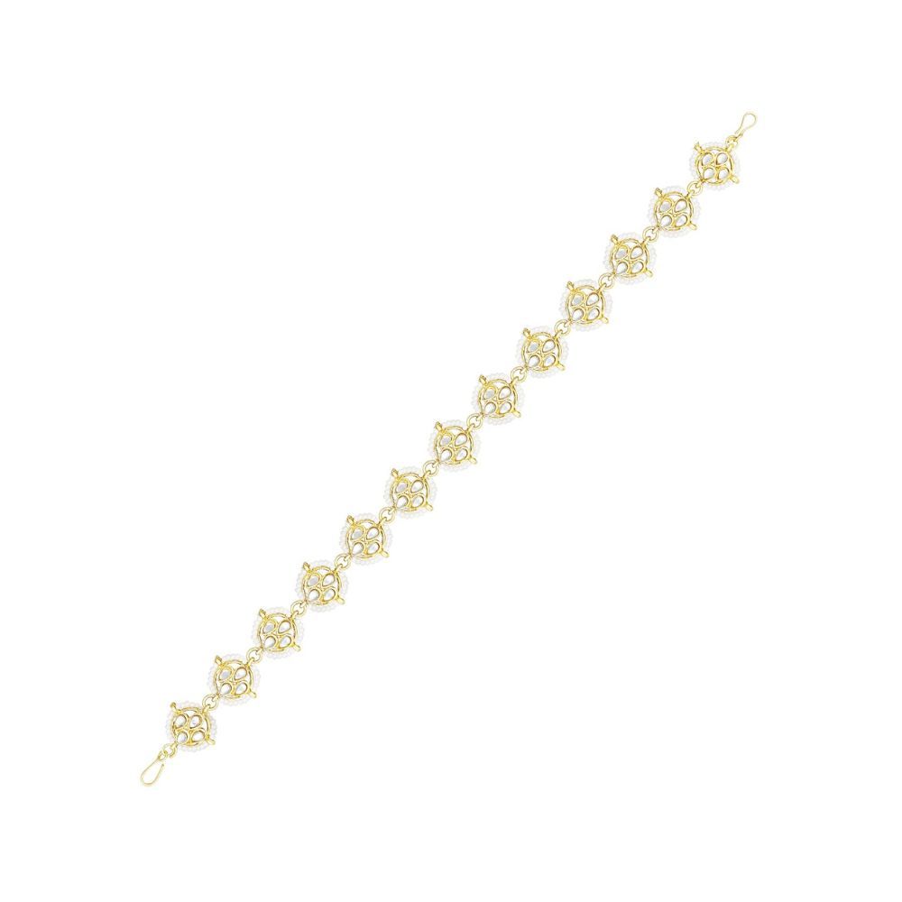 Peora Traditional Gold Plated White Kundan Pearl Studded Matha Patti Hair Accessories for Women Girls