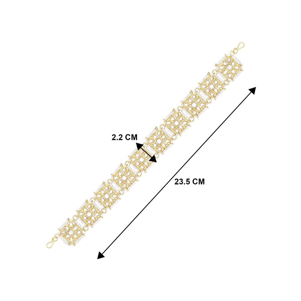 Peora Traditional Gold Plated White Kundan Pearl Studded Matha Patti Hair Accessories Jewellery for Women Girls