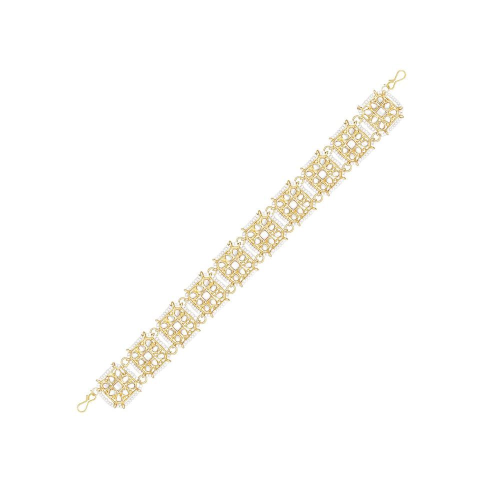 Peora Traditional Gold Plated White Kundan Pearl Studded Matha Patti Hair Accessories Jewellery for Women Girls