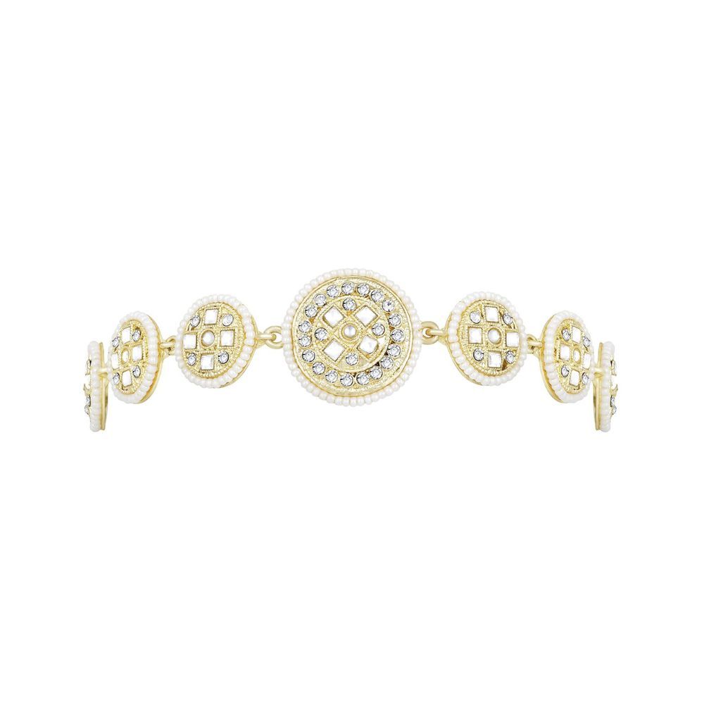 Peora Traditional Gold Plated White Kundan Pearl Studded Sheeshpatti Sheeshphool Matha Patti for Women & Girls