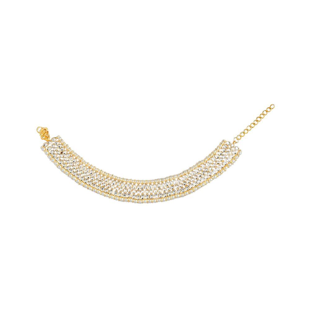 Peora Traditional Gold Plated White Kundan Studded Anklet Payal Set